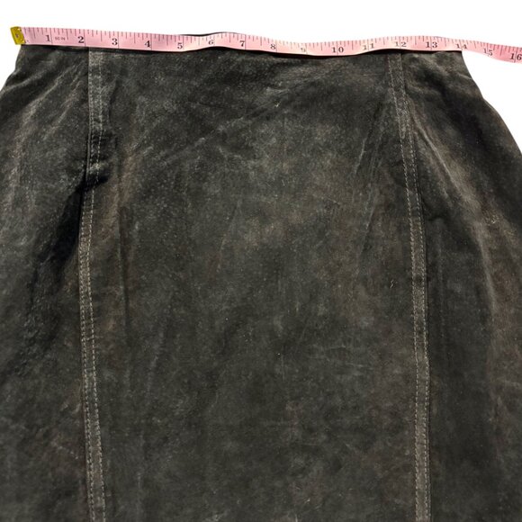 Vintage 80s Sarah Morgan black 100% Leather Suede high waist mini skirt sz 11/12 - Picture 8 of 10